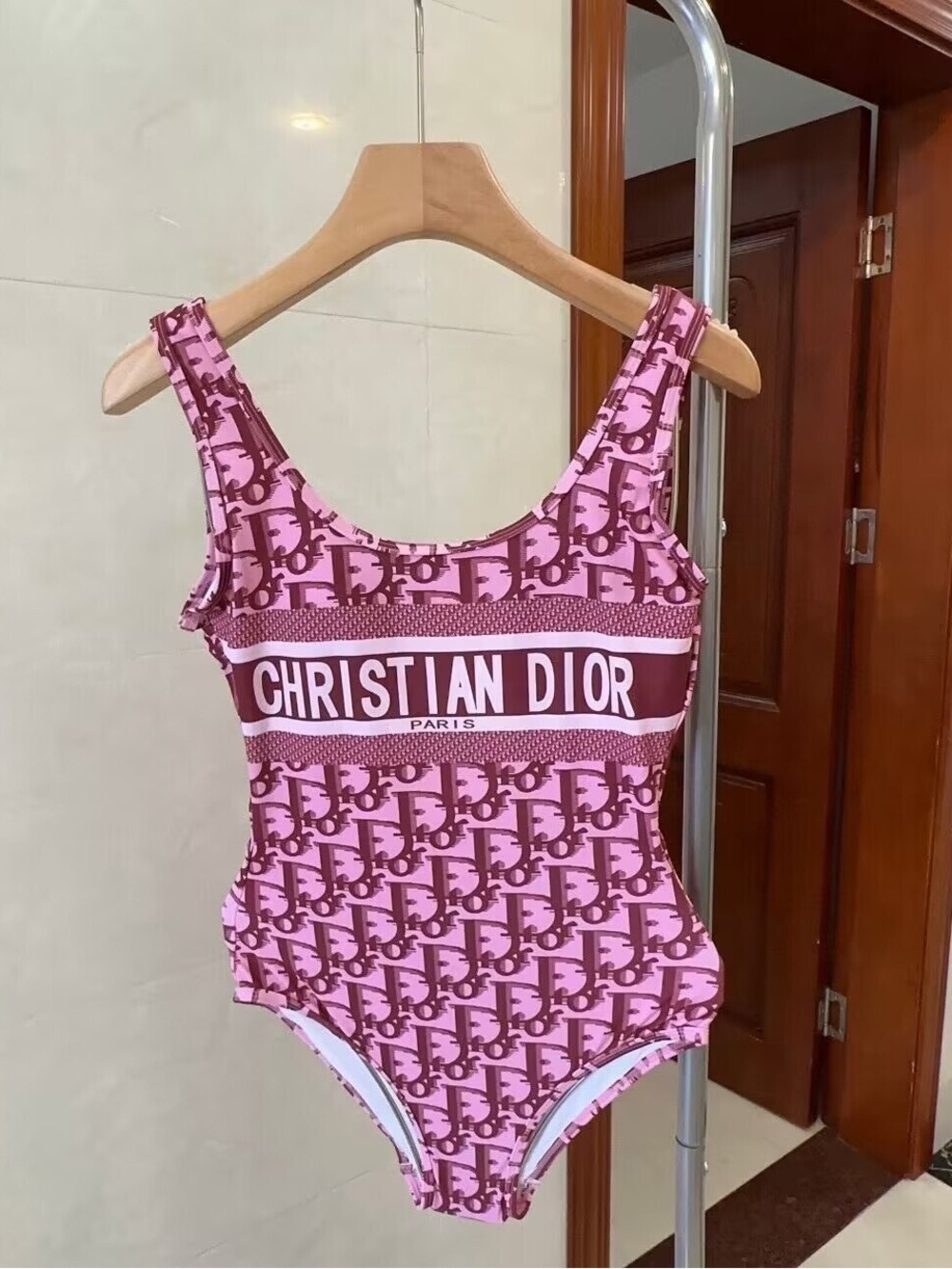 Christian Dior Oblique One-Piece Swimsuit in Pink